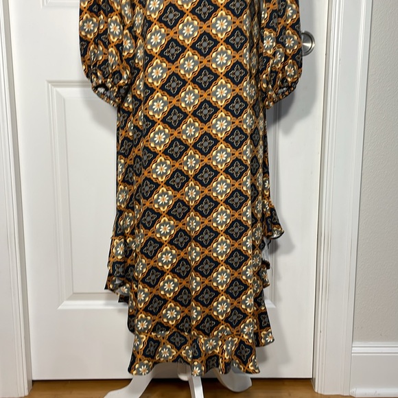 Olivaceous Midi Dress Size Small Geometric Floral Print Ruffle Long Sleeve - Picture 4 of 15